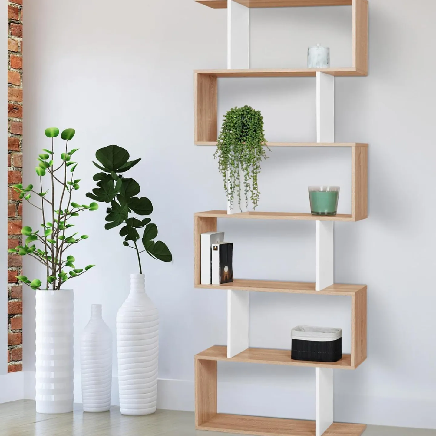 Étagère blanc et bois en S 6 niveaux*IDMarket New