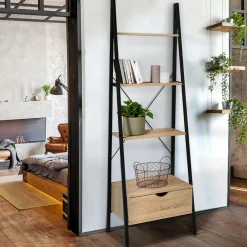 Étagère échelle industrielle 4 niveaux avec tiroir*IDMarket Discount