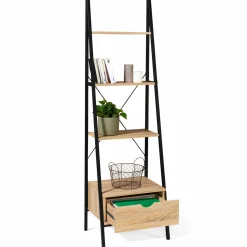 Étagère échelle industrielle 4 niveaux avec tiroir*IDMarket Discount