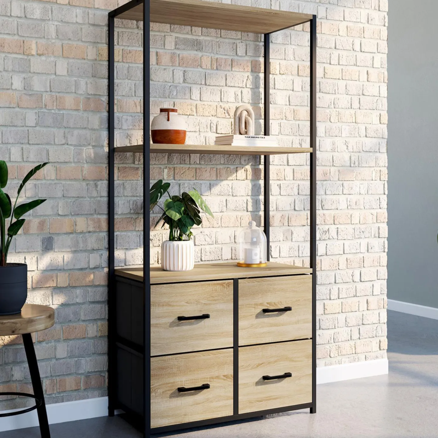 Étagère design industriel avec tiroirs en tissu*IDMarket Online