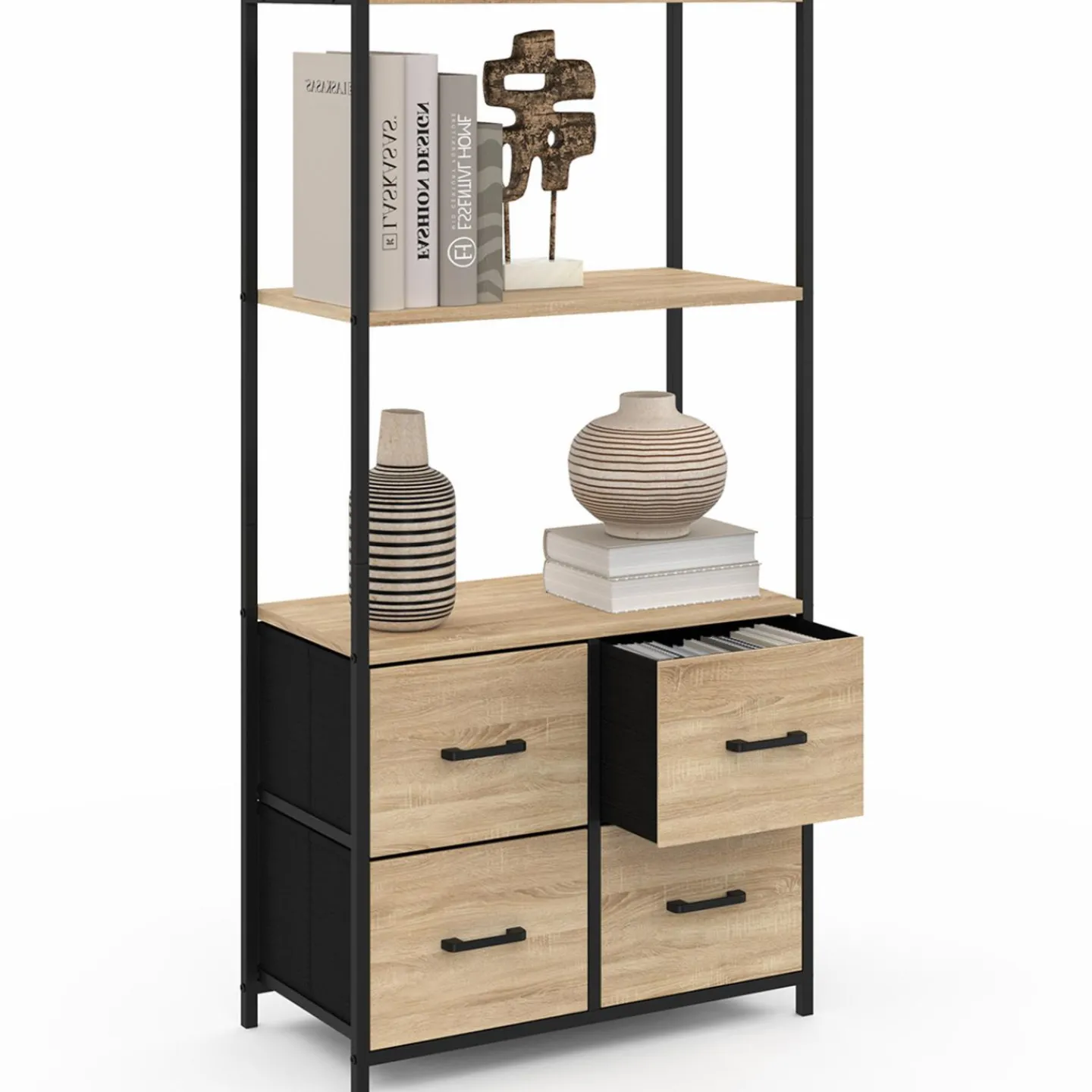 Étagère design industriel avec tiroirs en tissu*IDMarket Online