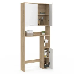 Étagère dessus WC blanc et bois façon hêtre avec dévidoir à papier*IDMarket New