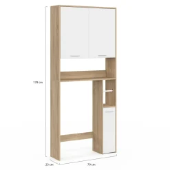 Étagère dessus WC blanc et bois façon hêtre avec dévidoir à papier*IDMarket New