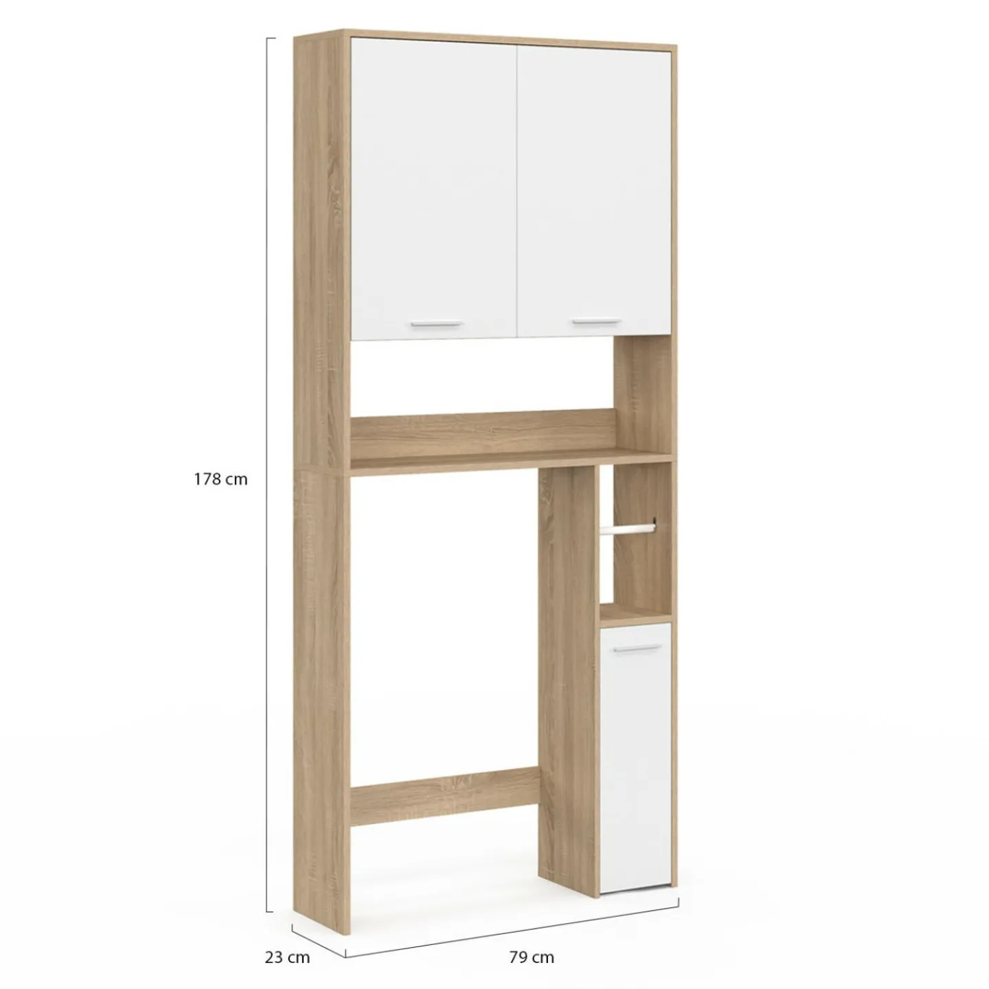Étagère dessus WC blanc et bois façon hêtre avec dévidoir à papier*IDMarket New