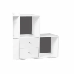 Étagère escalier bois blanc fond gris 6 cases*IDMarket