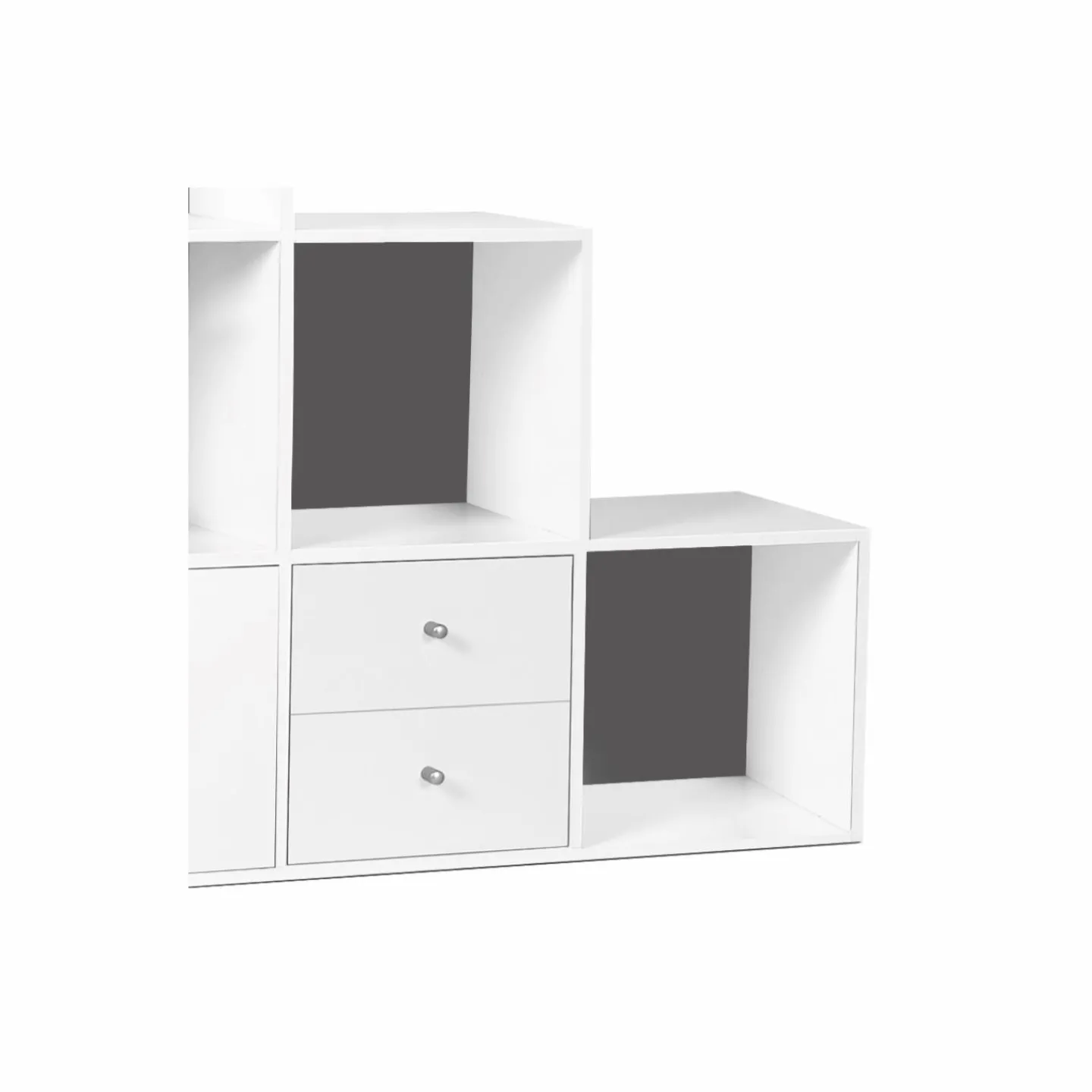 Étagère escalier bois blanc fond gris 6 cases*IDMarket