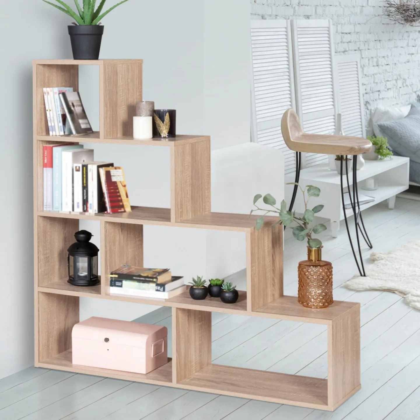 Étagère escalier bois façon hêtre*IDMarket New