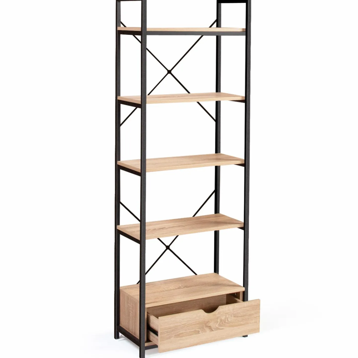 Étagère industrielle bois et métal 5 niveaux avec tiroir*IDMarket Discount