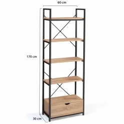 Étagère industrielle bois et métal 5 niveaux avec tiroir*IDMarket Discount