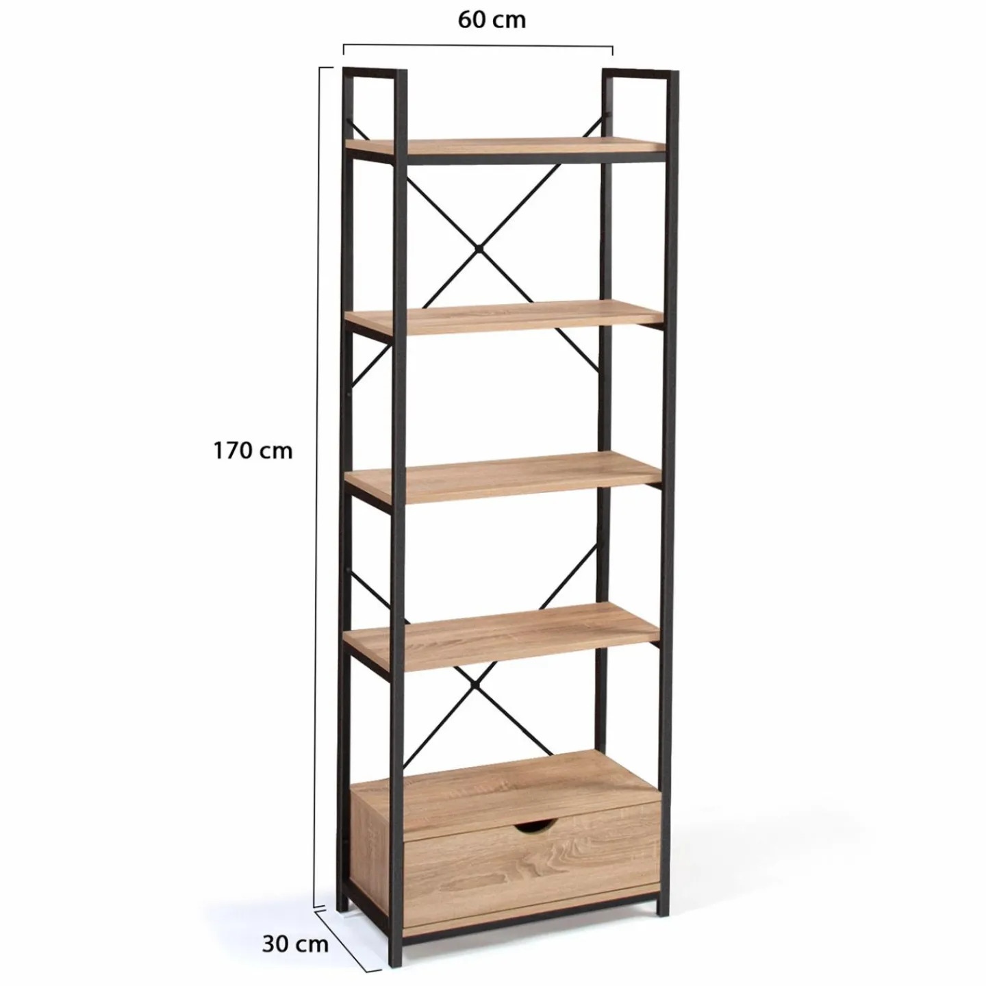 Étagère industrielle bois et métal 5 niveaux avec tiroir*IDMarket Discount