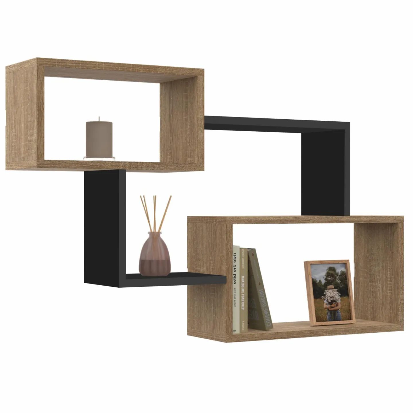 Étagère murale bois façon hêtre et noir double position*IDMarket Sale