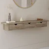 Étagère murale console d'entrée bois façon hêtre 3 tiroirs*IDMarket New