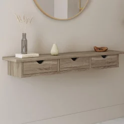 Étagère murale console d'entrée bois façon hêtre 3 tiroirs*IDMarket New