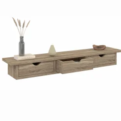 Étagère murale console d'entrée bois façon hêtre 3 tiroirs*IDMarket New