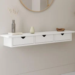 Étagère murale console d'entrée bois blanc 3 tiroirs*IDMarket Outlet
