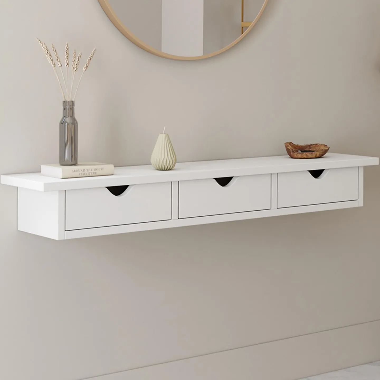 Étagère murale console d'entrée bois blanc 3 tiroirs*IDMarket Outlet