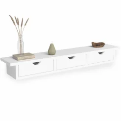 Étagère murale console d'entrée bois blanc 3 tiroirs*IDMarket Outlet