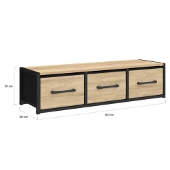 Étagère murale console d'entrée 3 tiroirs design industriel*IDMarket New