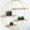 Étagère murale métal doré et bois ronde*IDMarket Outlet