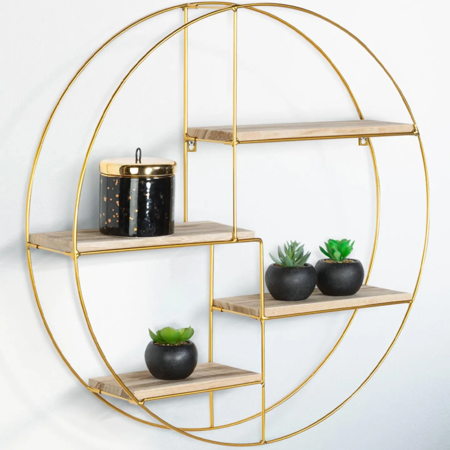Étagère murale métal doré et bois ronde*IDMarket Outlet