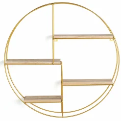 Étagère murale métal doré et bois ronde*IDMarket Outlet