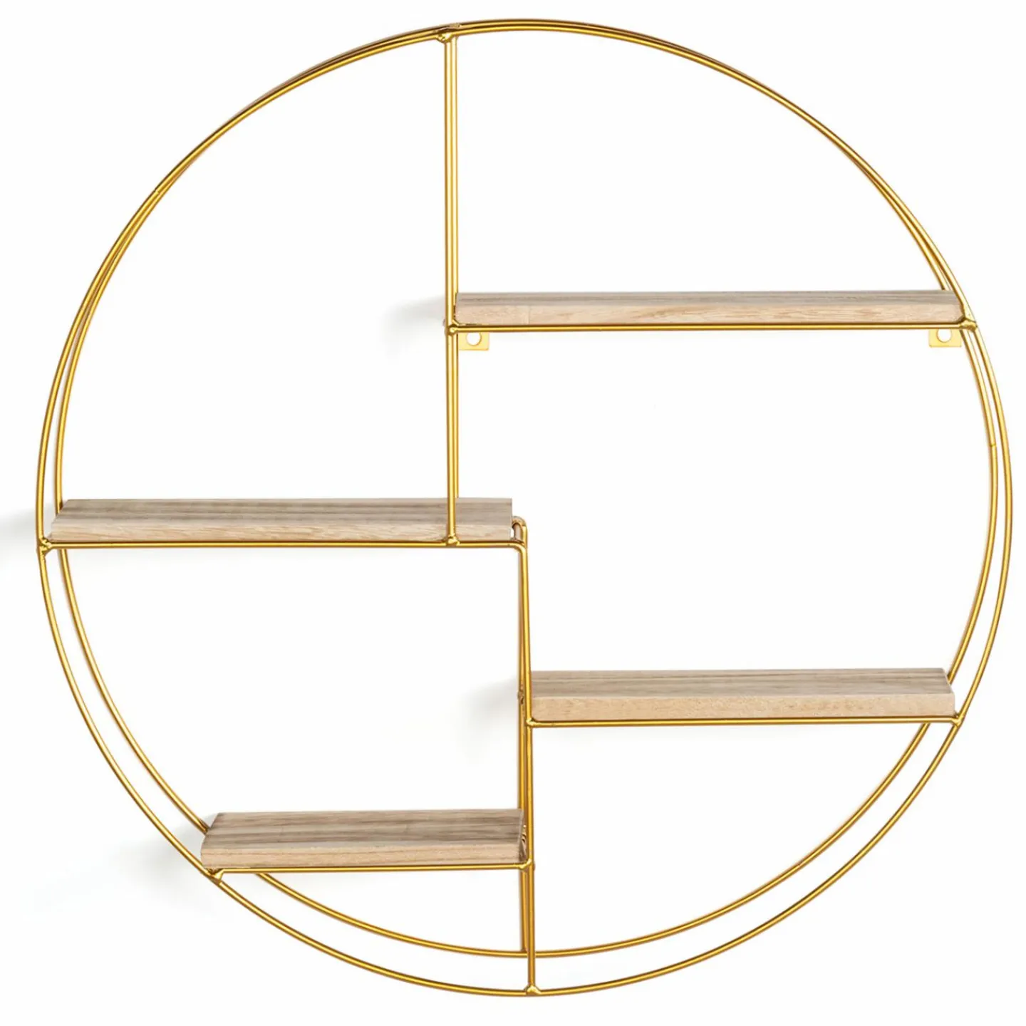 Étagère murale métal doré et bois ronde*IDMarket Outlet