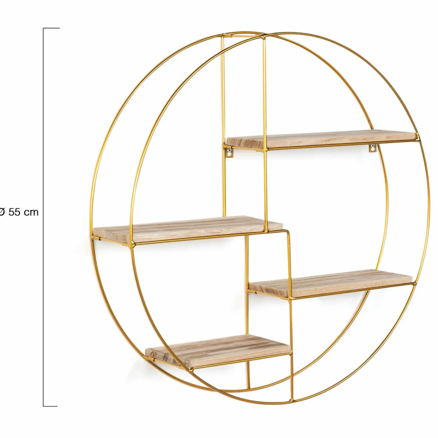 Étagère murale métal doré et bois ronde*IDMarket Outlet