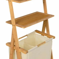 Étagère panier à linge en bambou et tissu écru*IDMarket Outlet