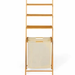 Étagère panier à linge en bambou et tissu écru*IDMarket Outlet