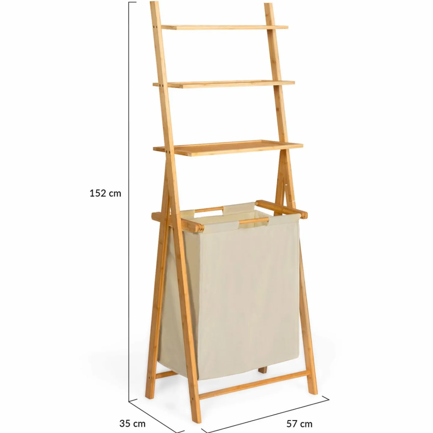 Étagère panier à linge en bambou et tissu écru*IDMarket Outlet