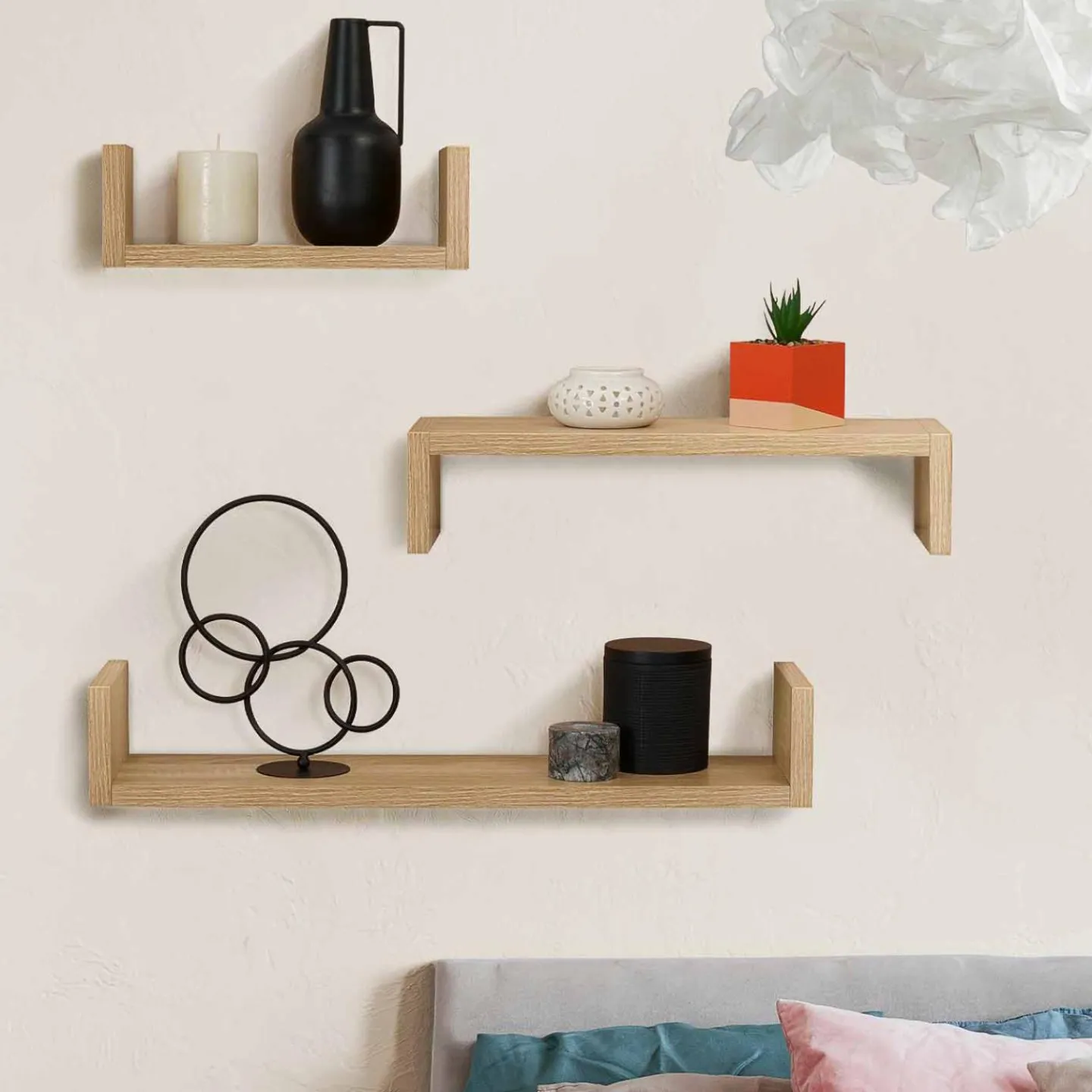 Étagères murales bois imitation hêtre*IDMarket Clearance