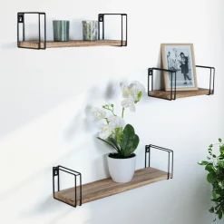 Étagères murales style industriel en bois et métal noir*IDMarket Outlet