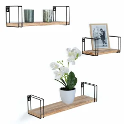 Étagères murales style industriel en bois et métal noir*IDMarket Outlet