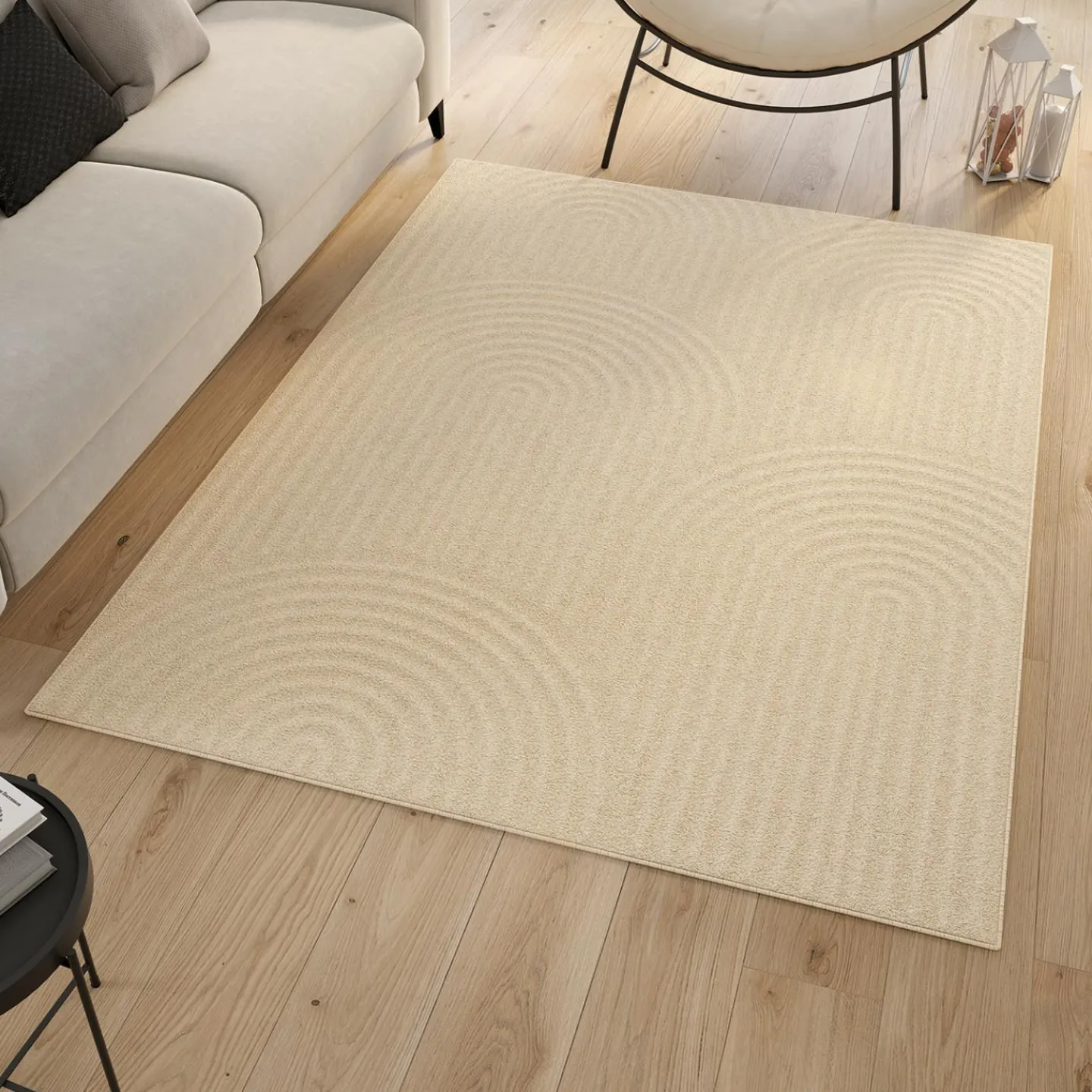 Tapis d'intérieur rectangle à motifs circulaire beige 160 x 220 cm*IDMarket New