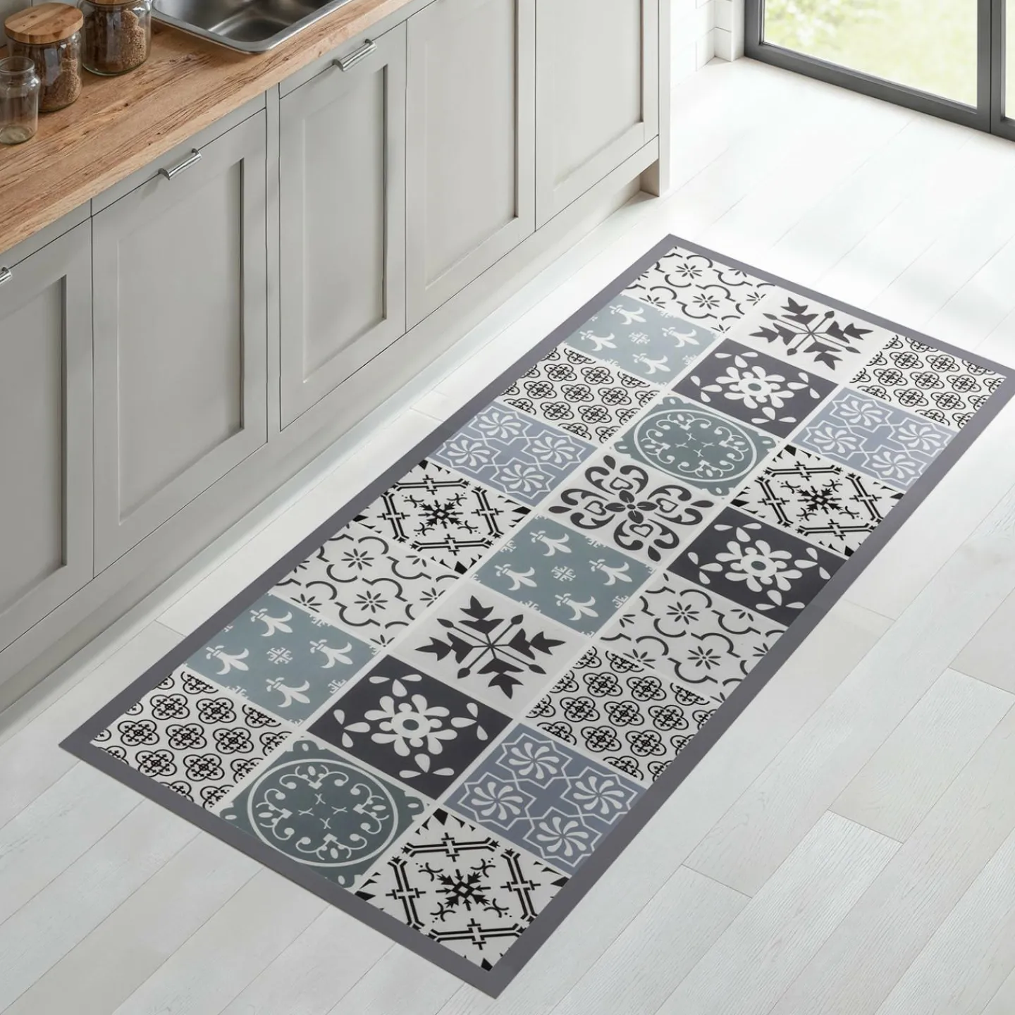 Tapis en vinyle effet carreaux de ciment noir et blanc 66 x 160 cm*IDMarket Hot