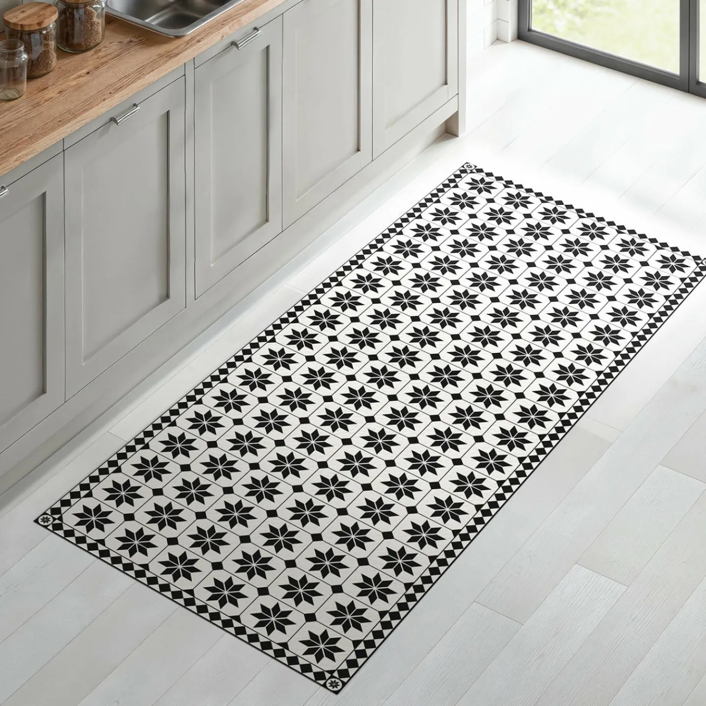 Tapis en vinyle effet mosaïque noir et blanc 66 x 160 cm*IDMarket Online
