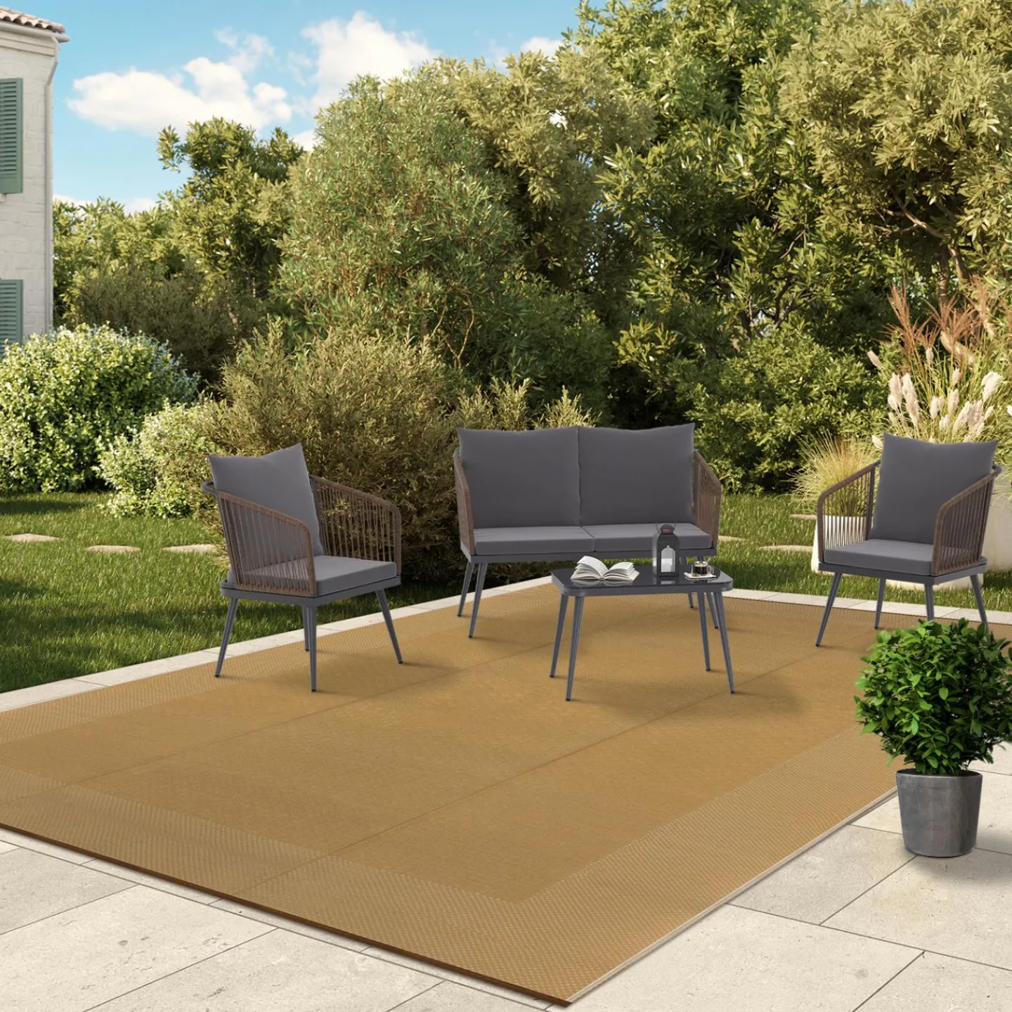 Tapis extérieur effet jute 270x370cm*IDMarket New