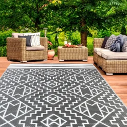 Tapis extérieur gris et blanc motifs aztèques 160 x 240 cm*IDMarket