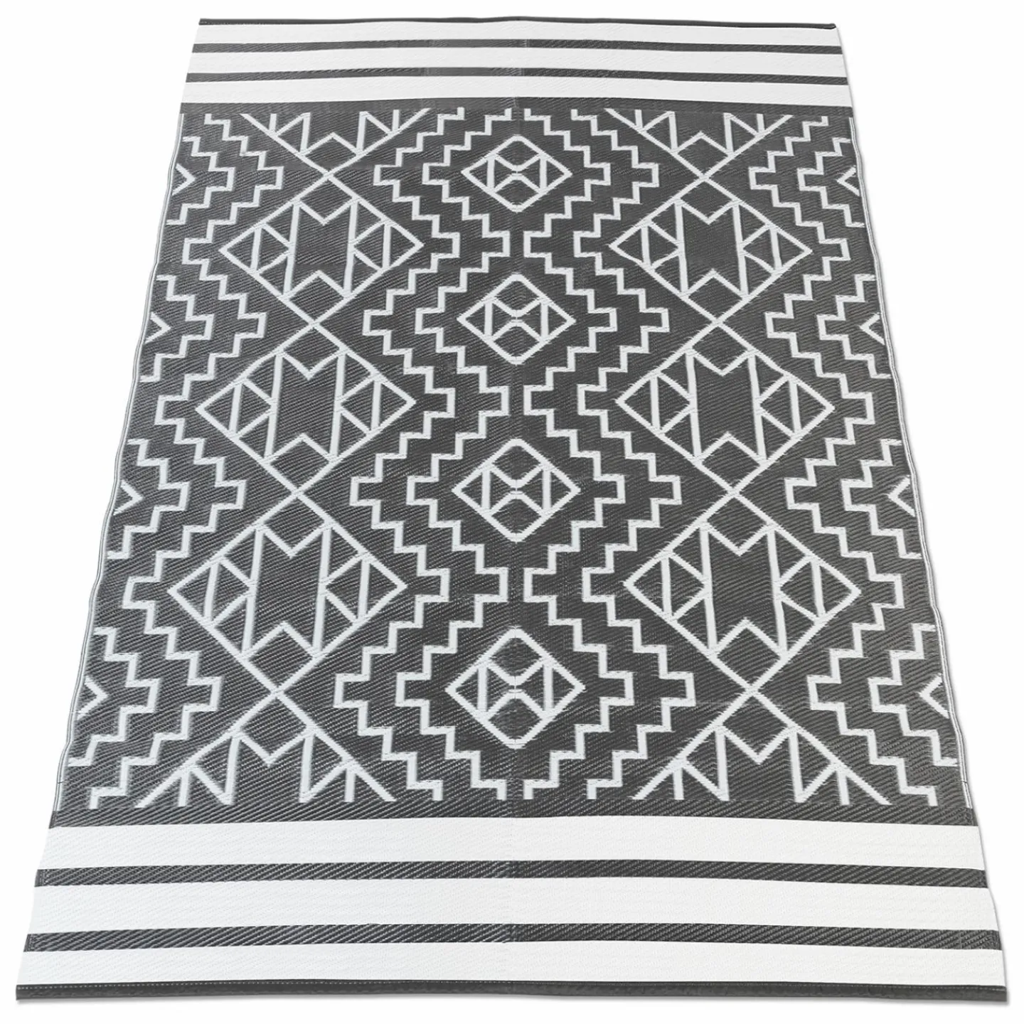 Tapis extérieur gris et blanc motifs aztèques 160 x 240 cm*IDMarket