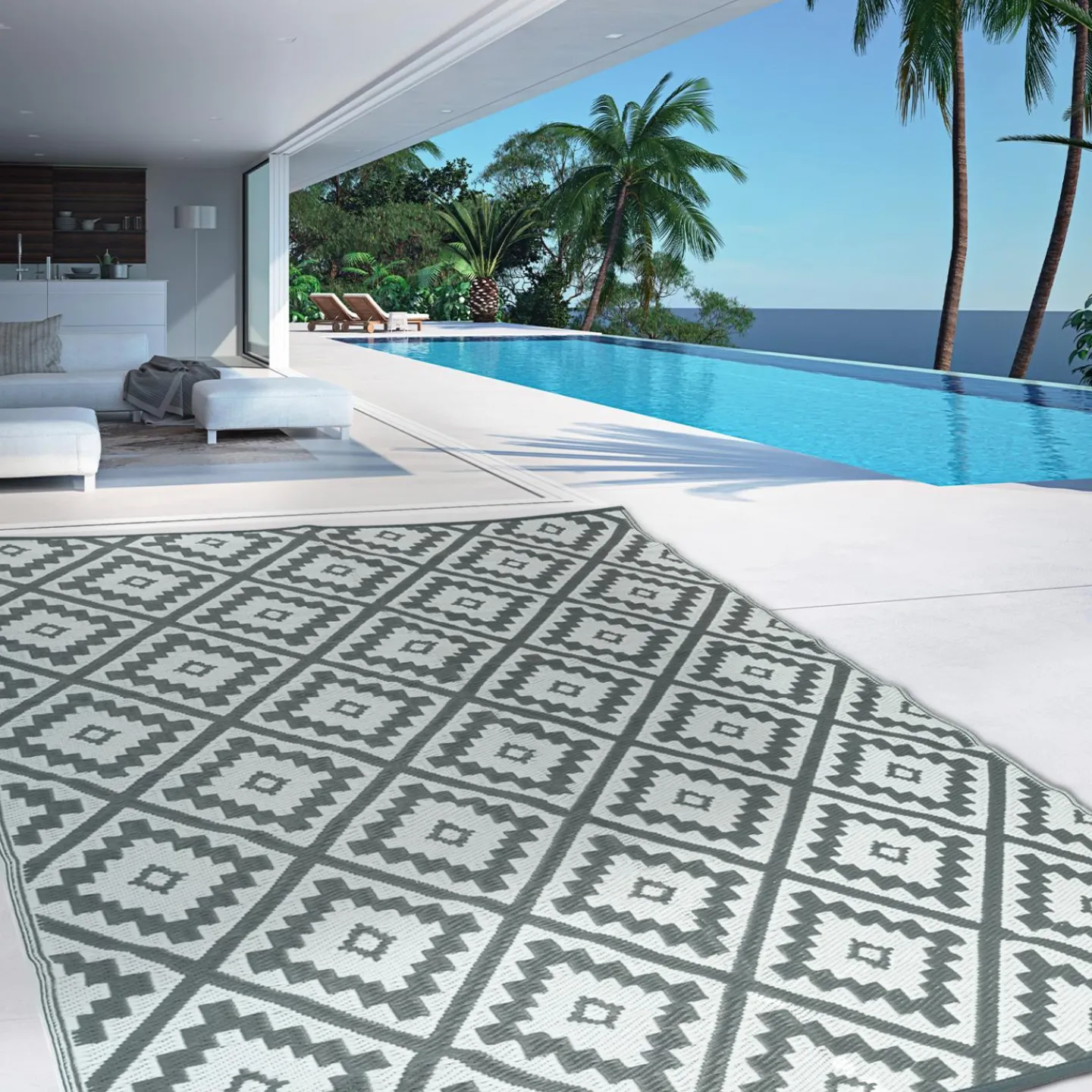 Tapis extérieur gris motifs géométriques 270 x 470 cm*IDMarket Best