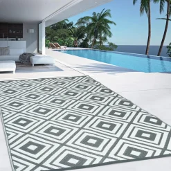 Tapis extérieur jardin motifs géométriques gris et blanc 270 x 370 cm*IDMarket Discount