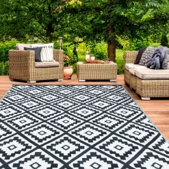 Tapis extérieur noir et blanc motifs géométriques 180 x 280 cm*IDMarket Best