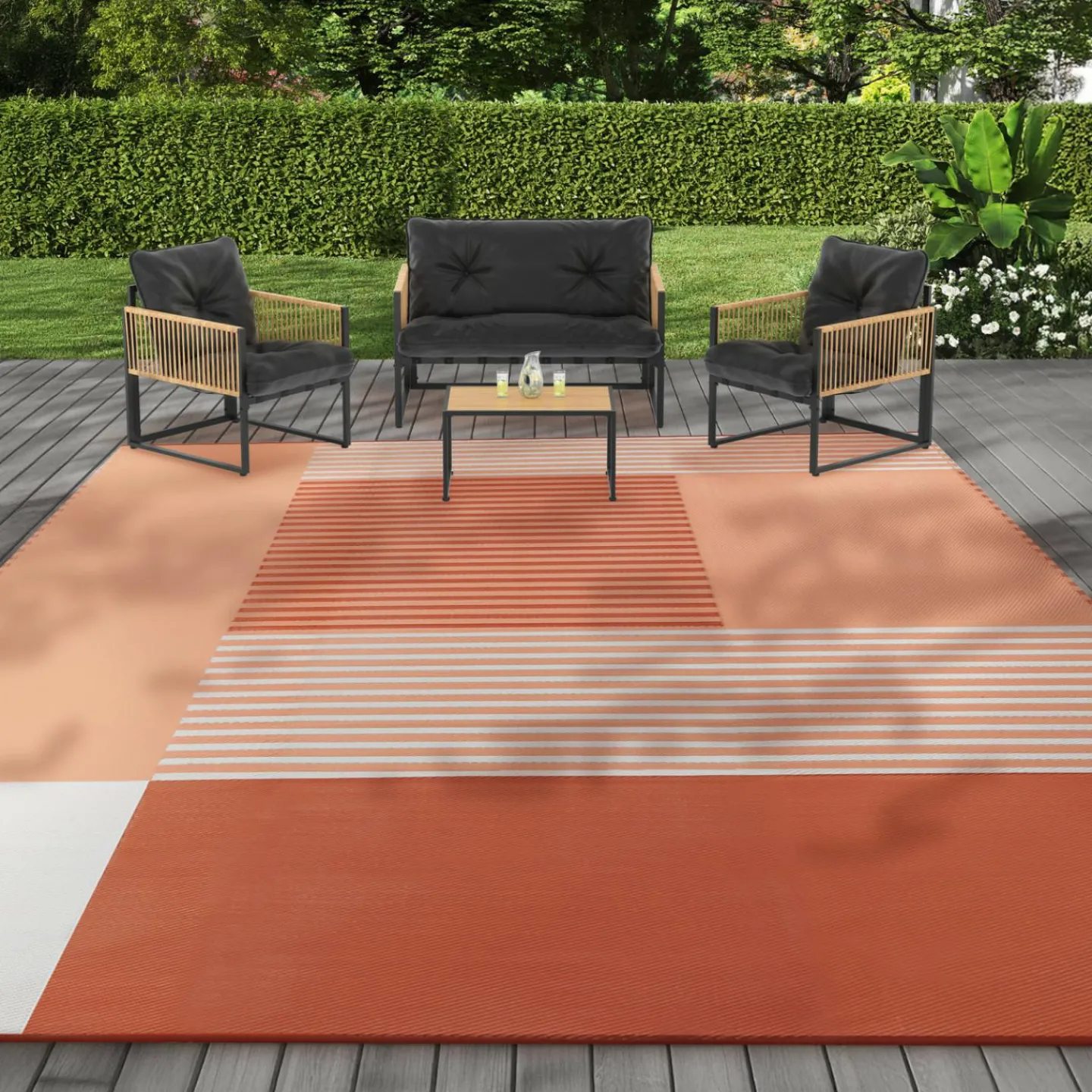 Tapis extérieur terracotta à formes géométriques*IDMarket Hot