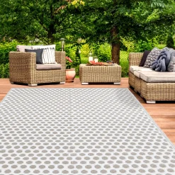 Tapis extérieur terrasse motifs ronds beiges et blancs 180 x 280 cm*IDMarket