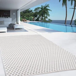 Tapis extérieur terrasse motifs ronds beiges et blancs 180 x 280 cm*IDMarket