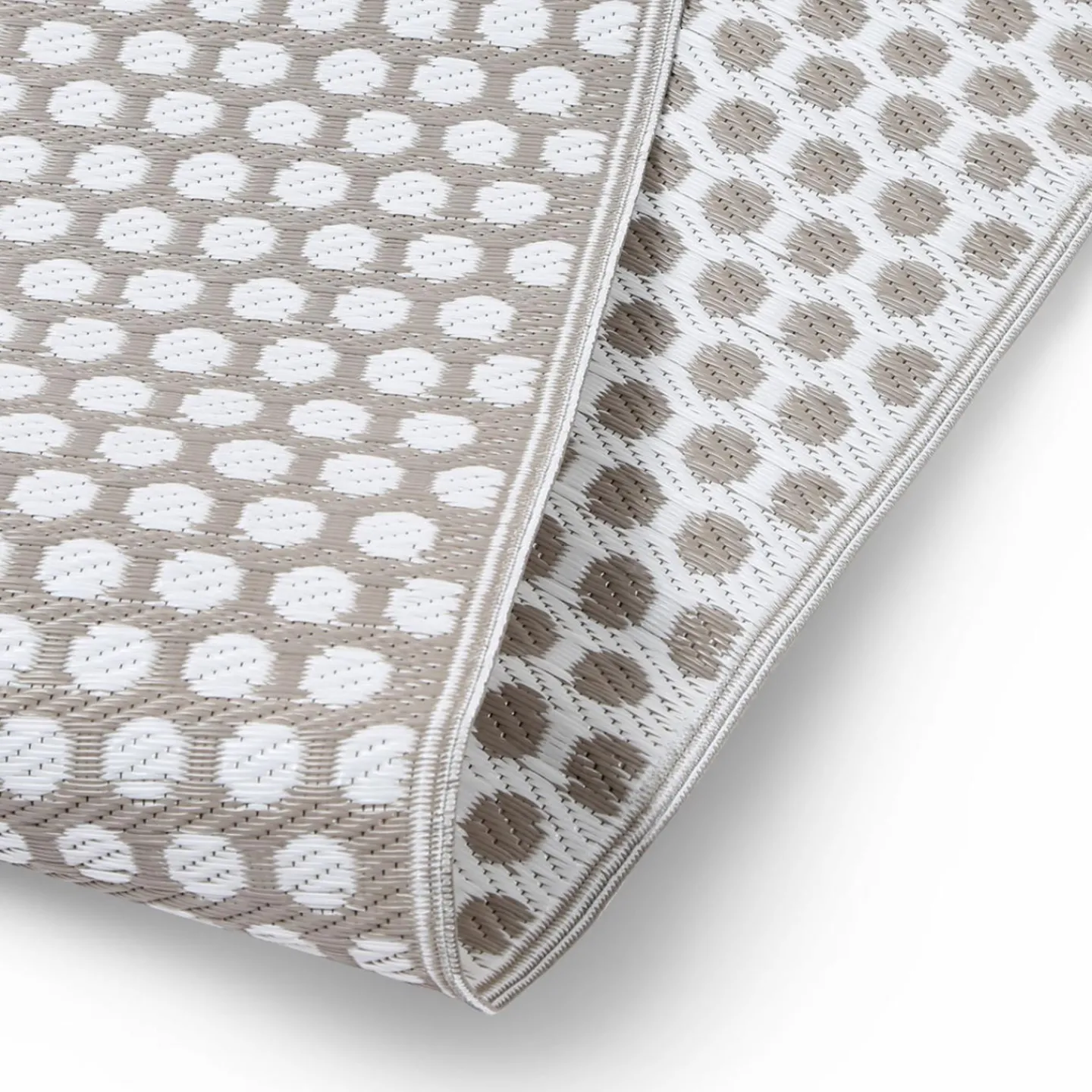 Tapis extérieur terrasse motifs ronds beiges et blancs 180 x 280 cm*IDMarket