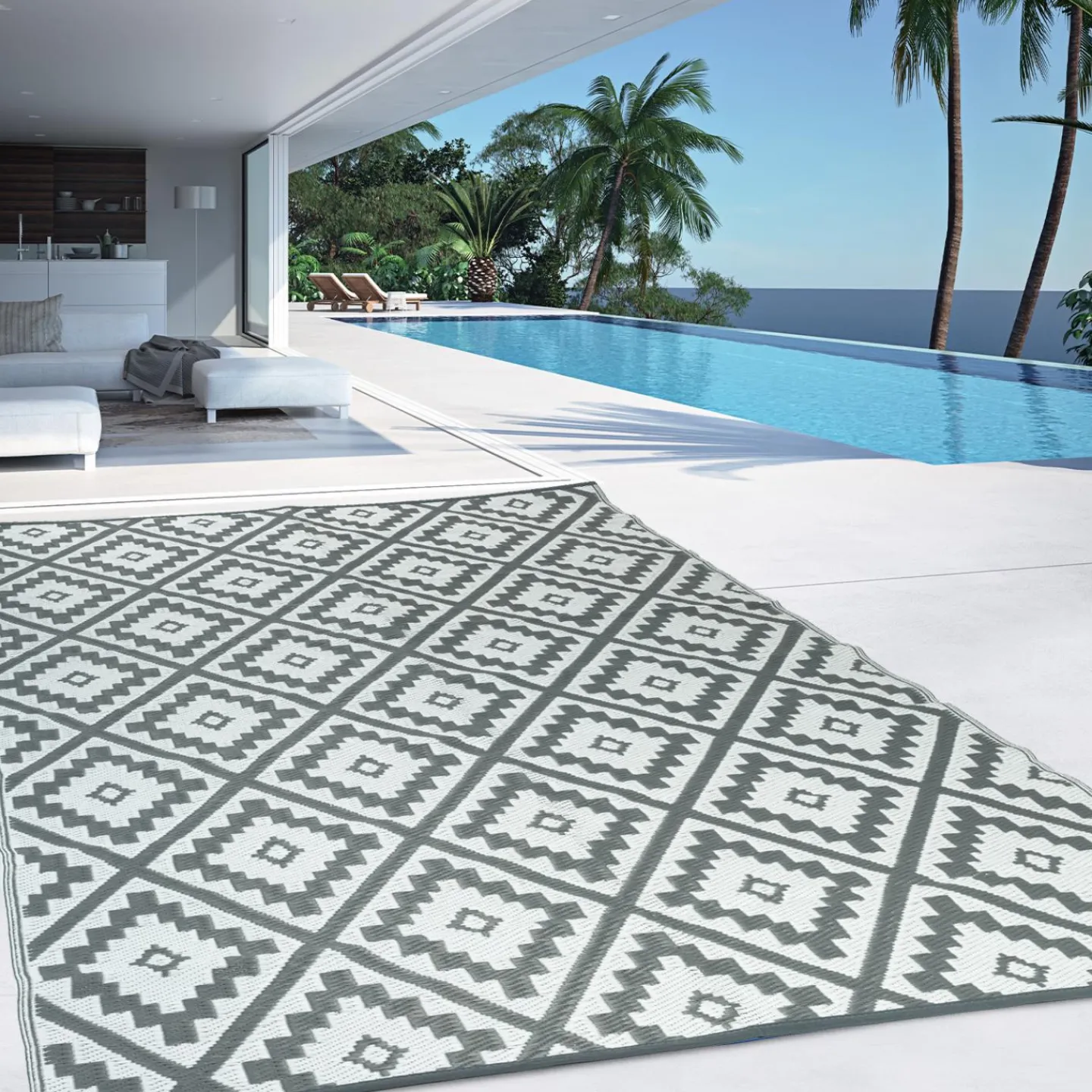 Tapis extérieur terrasse motifs géométriques gris et blanc 120 x 180 cm*IDMarket Discount