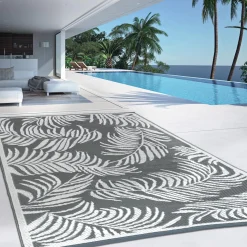 Tapis extérieur terrasse motifs tropicaux gris et blancs 180 x 280 cm*IDMarket Best