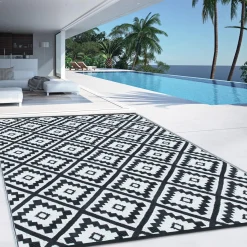 Tapis extérieur terrasse motifs géométriques noir et blanc 270 x 370 cm*IDMarket Discount