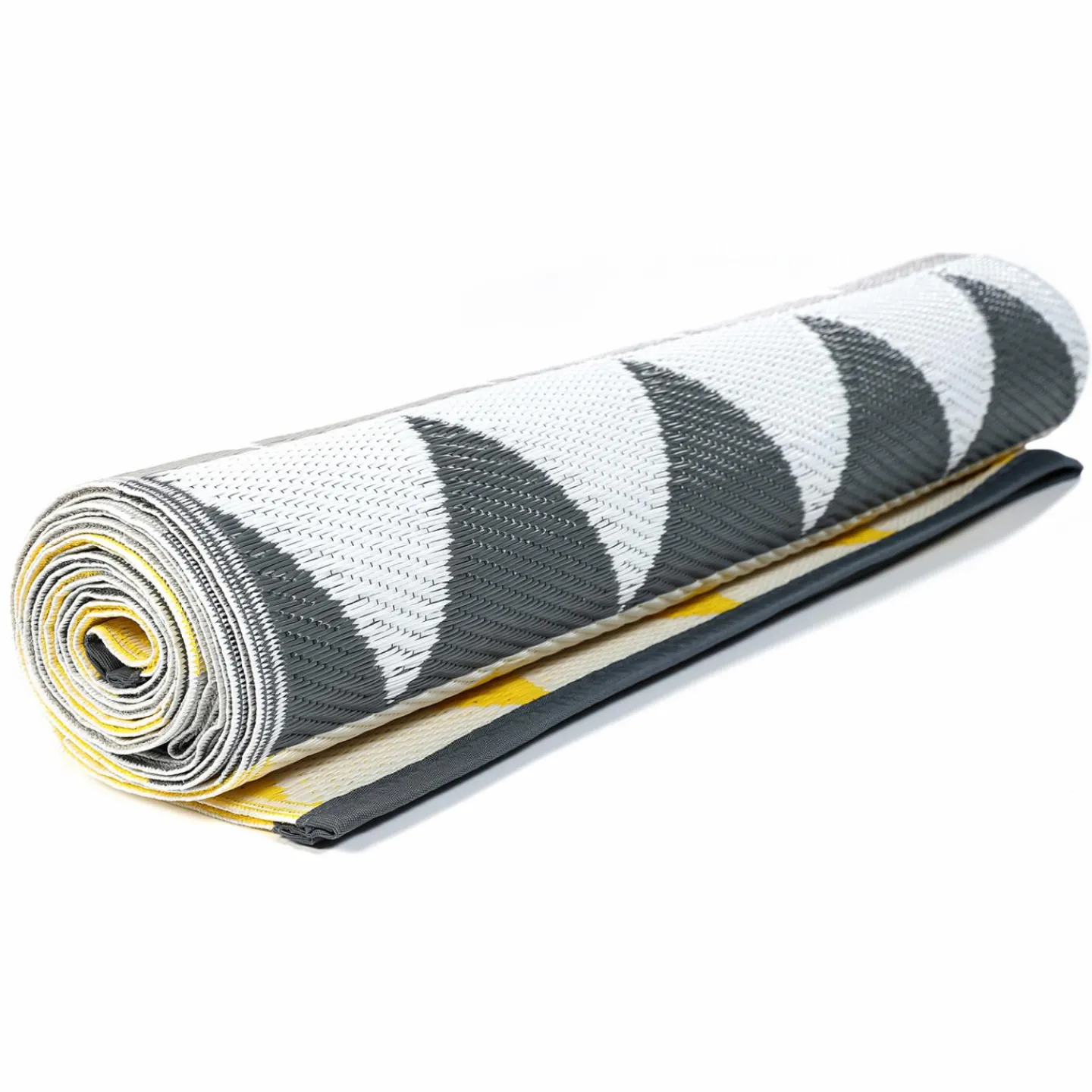 Tapis extérieur terrasse motifs triangles gris et jaune 180 x 280 cm*IDMarket